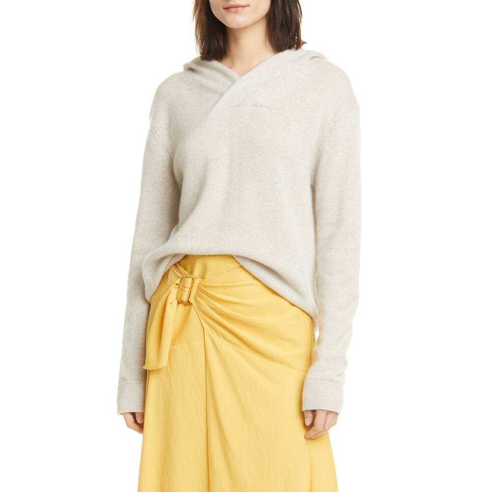 NWT Vince Cross Front Wool Cashmere Hooded Sweater Heather Cobblestone Small